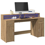 Desk with LED Lights Artisian Oak 160x55x91 cm Engineered Wood 3309437