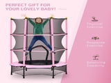 4.6FT/55" Kids Trampoline with Safety Enclosure, Outdoor Indoor Use, for Ages 3-10 Years, Pink T3398P348063