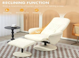 Swivel Recliner Chair with Footstool, PU Leather Armchair and Ottoman with High Back and Round Base T3398P344819