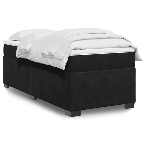 ZNTS Box Spring Bed with Mattress Black 90x200 cm Velvet 3285259
