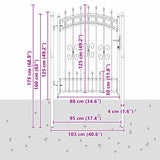 Fence Gate with Spear Top with Lock Grey 103 x 125 cm Steel 42009039