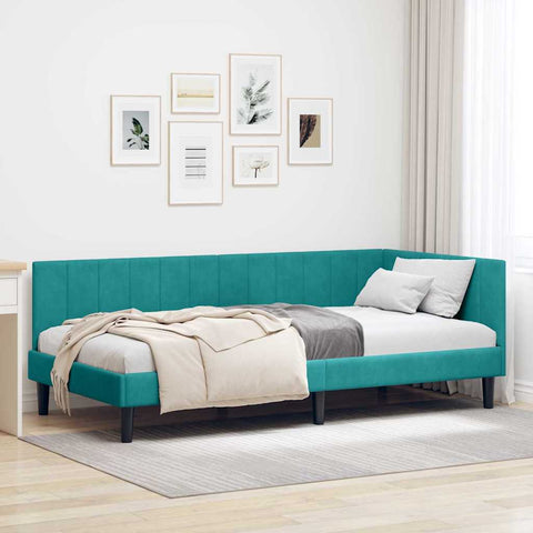 Corner Bed Frame with Headboard Turquoise 100 x 200 cm Velvet 42016366