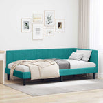 Corner Bed Frame with Headboard Turquoise 90 x 200 cm Velvet 42016356
