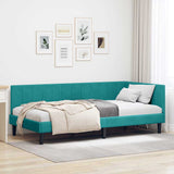 Corner Bed Frame with Headboard Turquoise 90 x 200 cm Velvet 42016356