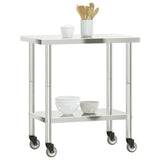 Kitchen Work Table with Wheels 82.5x55x85 cm Stainless Steel 376463