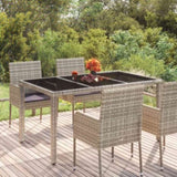 Garden Table with Glass Top Grey 150x90x75 cm Poly Rattan 319900