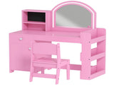 Kids Vanity Table and Chair Set, Girls Dressing Table with 2-Colour LED Mirror, Stool, Cabinet, T3398P422153