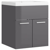 Sink Cabinet with Built-in Basin High Gloss Grey Engineered Wood 3070819