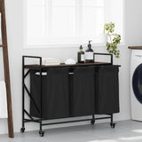 Laundry Basket 3 Compartments with Wheels Brown Oak 859094