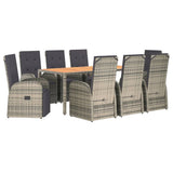 9 Piece Garden Dining Set Grey Poly Rattan&Solid Wood Acacia 3157626