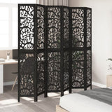 Room Divider 6 Panels Black Solid Wood Paulownia 358764