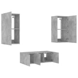 4 Piece TV Wall Units with LED Concrete Grey Engineered Wood 3216821