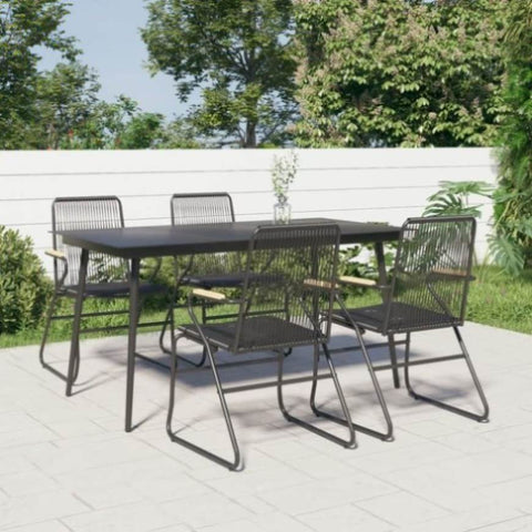 ZNTS 5 Piece Garden Dining Set Black PVC Rattan 3060269