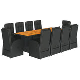 11 Piece Garden Dining Set with Cushions Black Poly Rattan 3277652