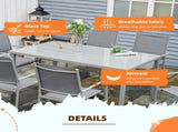 7 Piece Garden Dining Set, Outdoor Table and 6 Stackable Chairs, Steel Frame, Tempered Glass Top T3398P315966