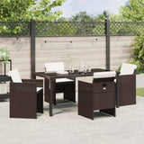 Garden Dining Set with Cushion 5 pcs Brown Poly Rattan 3379954