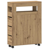 Narrow Bathroom Cabinet with Wheels Artisian Oak Engineered Wood 855276