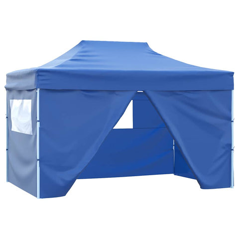 Professional Folding Party Tent with 4 Sidewalls 3x4 m Steel Blue 48891