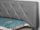 Double Bed Frame with 5-Level Adjustable Linen Upholstered Headboard, Wooden Slats Mattress T3398P330372