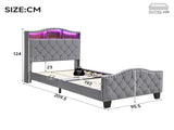 Upholstered Bed, 3FT single bed 90x190cm, Storage Bed, Soft backrest,With bed slats, With LED light N604P433669G