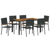 Garden Dining Set 7 pcs Black and Wood Poly Rattan 3365408