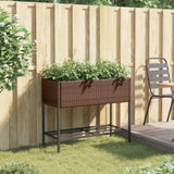 ZNTS Garden Planter with Shelf Brown Poly Rattan 366385