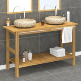 Bathroom Vanity Cabinet with Cream Marble Sinks Solid Wood Teak 3096582