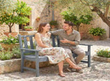 2 Seater Plastic Garden Bench, Outdoor Patio Bench with Armrest and Backrest, Weatherproof Outdoor T3398P553262