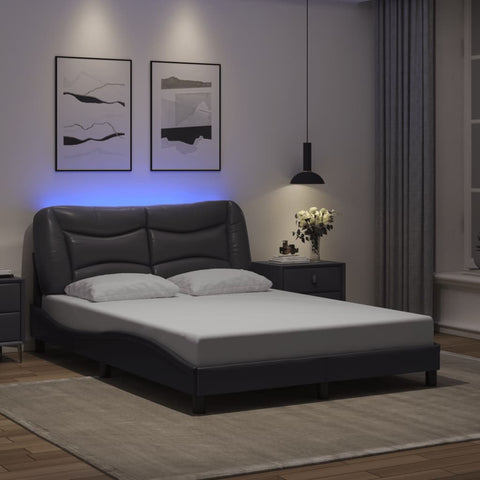Bed Frame with LED without Mattress "Hvar" Grey 140x200 cm 3213937
