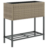Garden Planter with Shelf Grey Poly Rattan 366389
