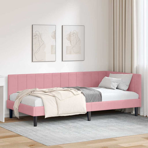 Corner Bed Frame with Headboard Pink 90 x 200 cm Velvet 42016351