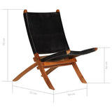 Folding Relaxing Chair Black Real Leather 246364
