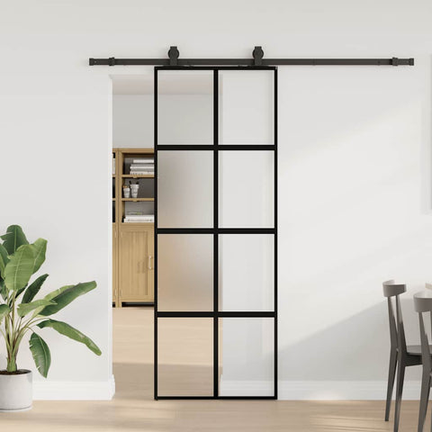 Sliding Door with Hardware Set Black 76x205 cm Tempered Glass 3375892
