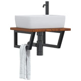 Basin Shelf Wall Mounted Steel and Solid Wood Oak 3302403