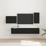 TV Wall Cabinet Set Wall-mounted 4 pcs Black Engineered Wood 3408935