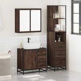 3 Piece Bathroom Furniture Set Brown Oak Engineered Wood 3301139