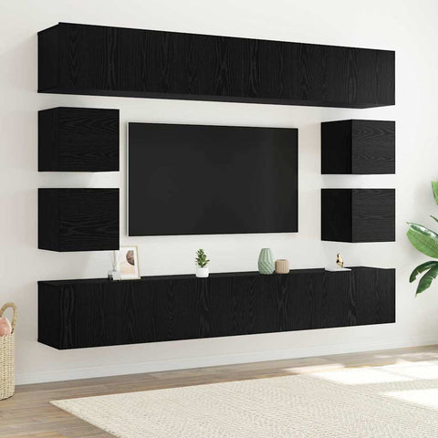 TV Cabinet Set 8 pcs Black oak 100 x 30 x 30 cm Engineered wood 3332532