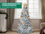 6 FT Snow Flocked Pre-lit Artificial Pop Up Christmas Tree with 100 Warm Lights and Golden Ornaments 48293641