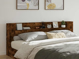 Storage Headboard with LED Smoked Oak Engineered Wood 3418695