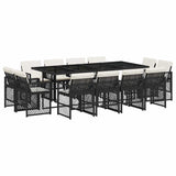 13 Piece Garden Dining Set with Cushions Black Poly Rattan 3210858