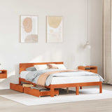 Bed Frame with Headboard 3 pcs Wax Brown Solid Pine Wood 3422739