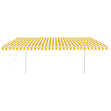 ZNTS Manual Retractable Awning with Posts 5x3 m Yellow and White 3069978