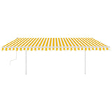 Manual Retractable Awning with Posts 5x3 m Yellow and White 3069978
