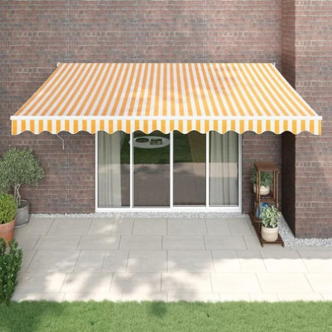 Retractable Awning Yellow and White 4.5x3 m Fabric and Aluminium 3154434