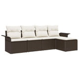 Outdoor Sofa with Cushion 5 pcs Brown Poly Rattan 3345318