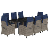 9 Piece Garden Dining Set with Cushions Grey Poly Rattan 3213057