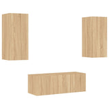 4 Piece TV Wall Units with LED Sonoma Oak Engineered Wood 3216806