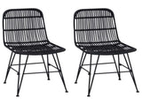 Dinning Chair 2 pcs Black 41 x 55 x 85 cm Rattan and Steel 42033207