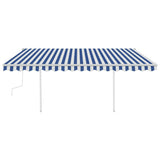 Manual Retractable Awning with Posts 4x3.5 m Blue and White 3070016