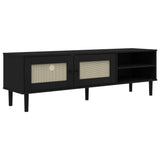 TV Cabinet SENJA Rattan Look Black 158x40x49cm Solid Wood Pine 358045